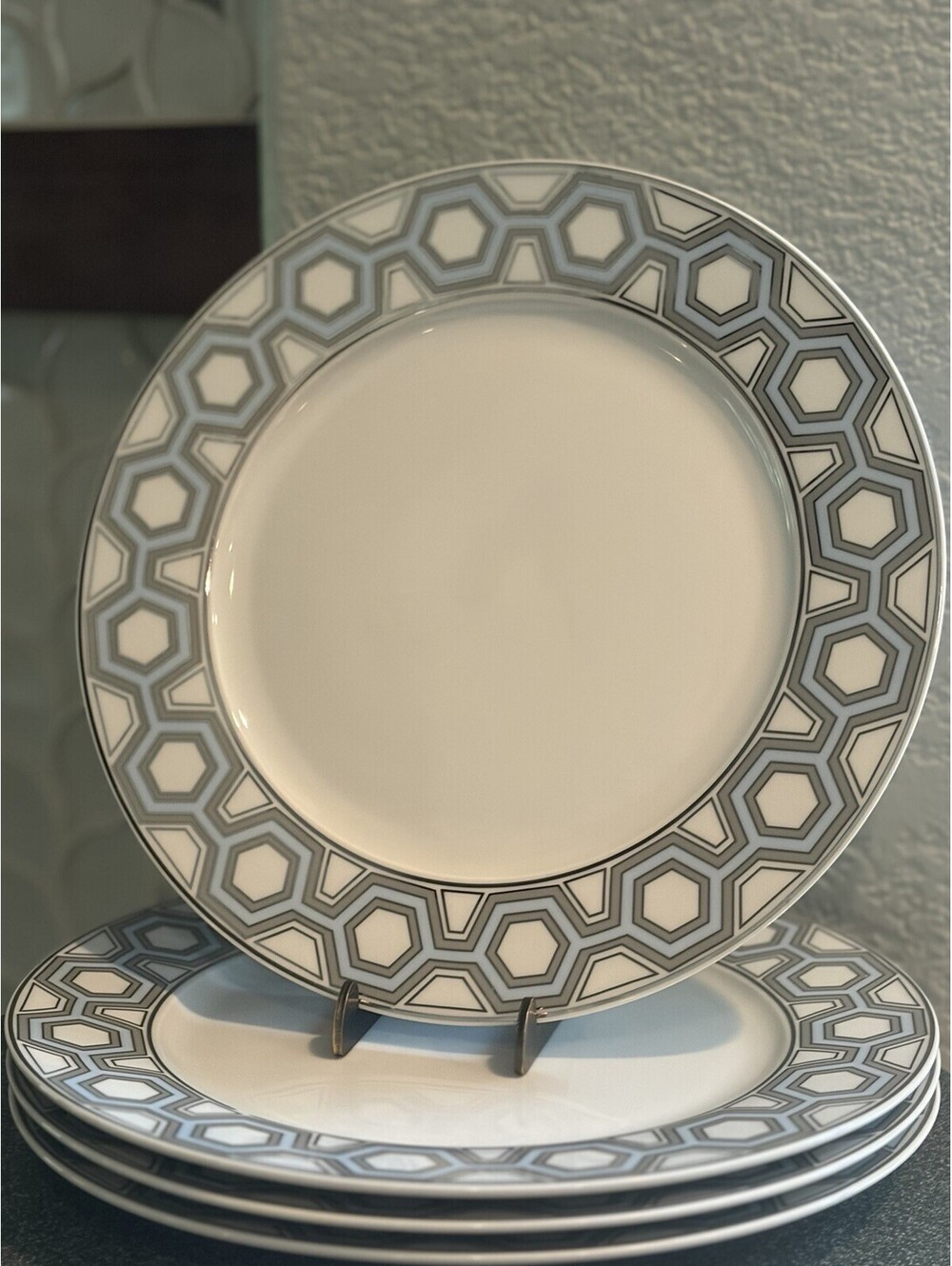 Jonathan Adler Happy Home Dinner Plates Hexagon- Set of 4